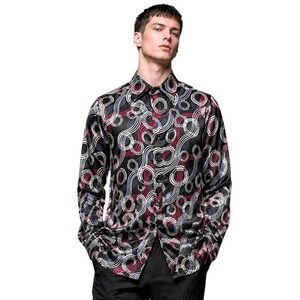 Vintage Couture The Clothing Co Mens L Shirt Volta Made in USA Op Art Satin Y2K